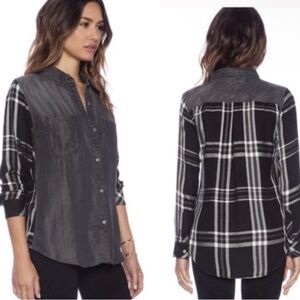 NWOT RAILS Denim Chambray Button Down with Black/White Plaid, Size XS
